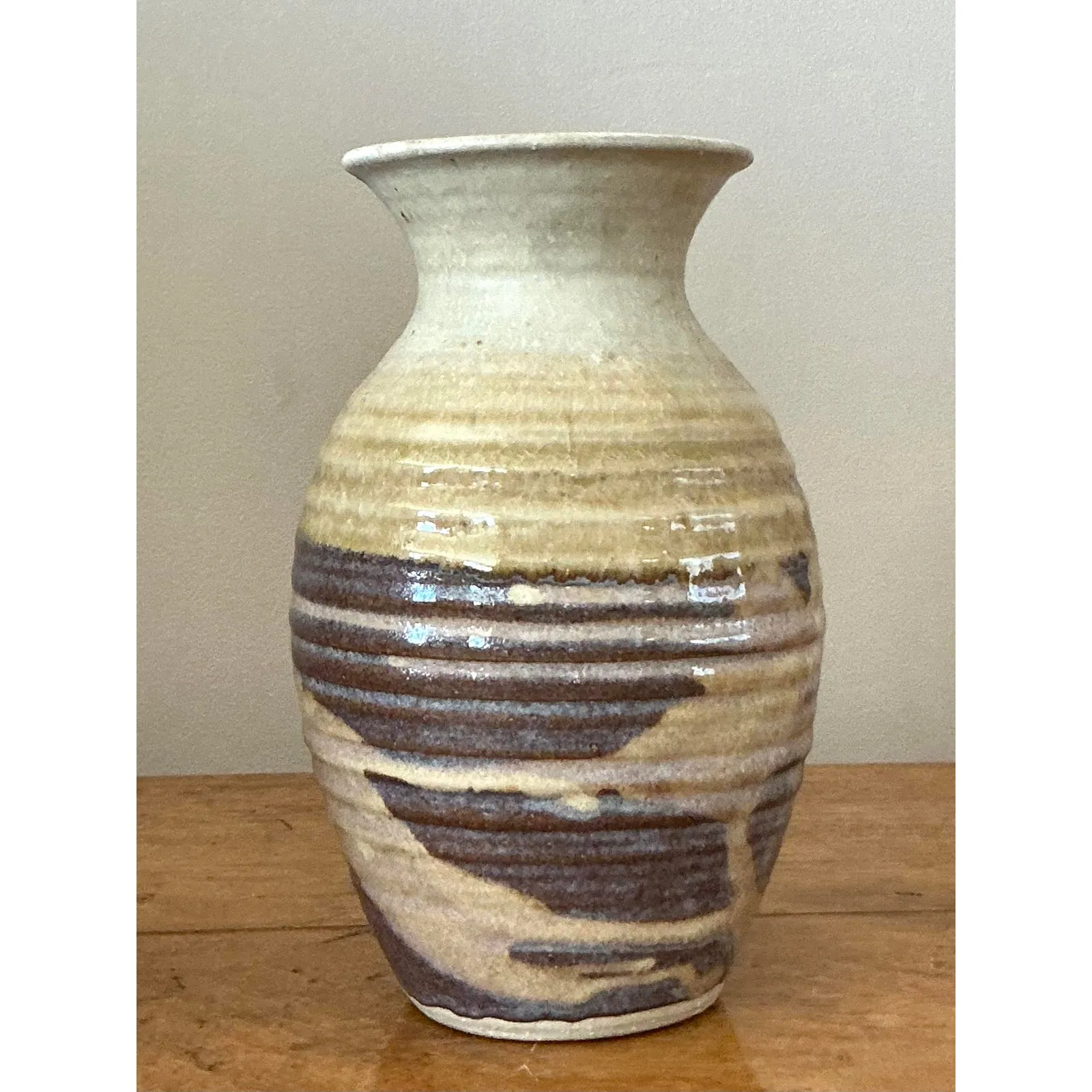Vintage Boho Glazed Ceramic Vase - Ceramic, 5.5W x 9.5H — additional photo 3