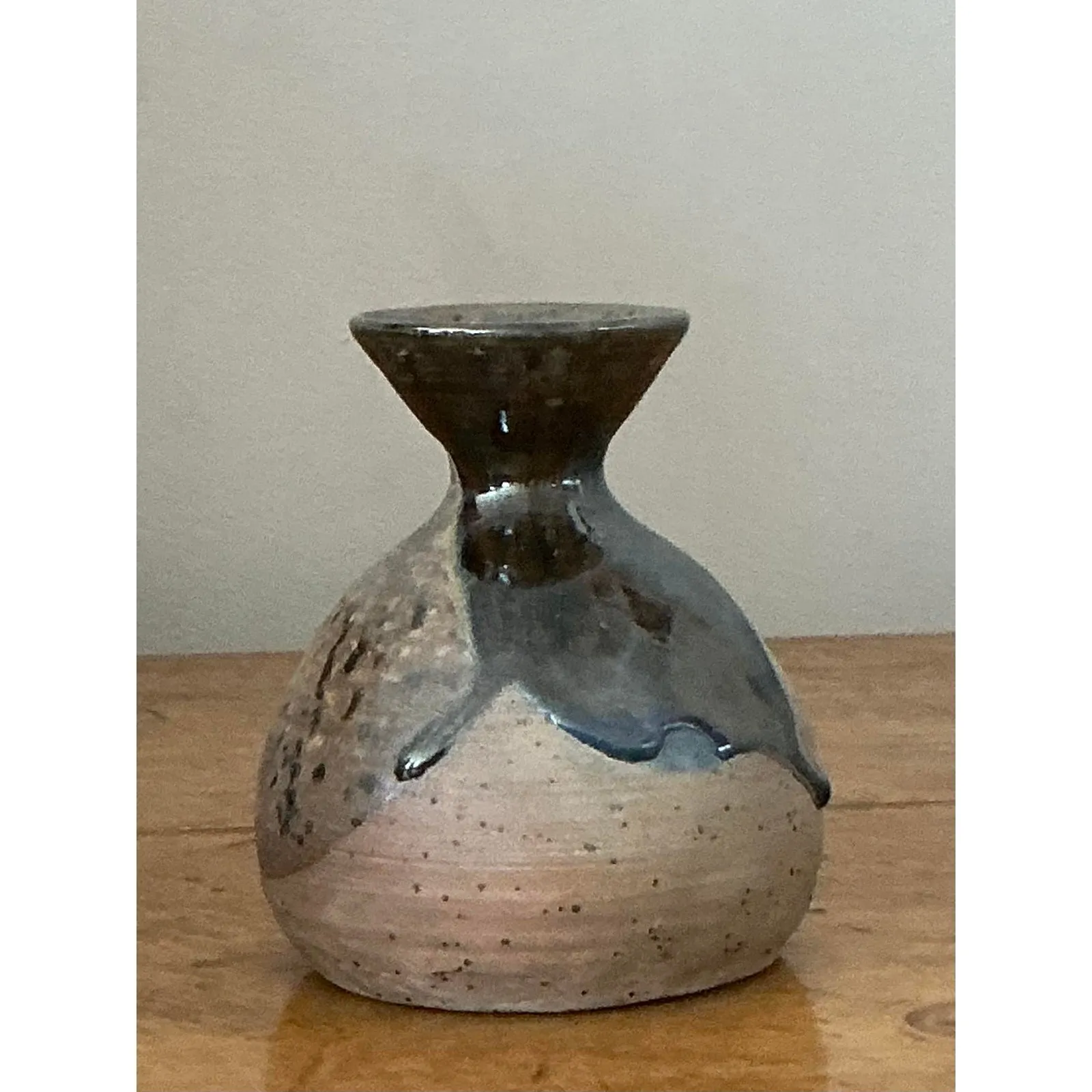 Vintage Boho Original Studio Pottery Vase - Ceramic, 3.75W x 4.75H — additional photo 1