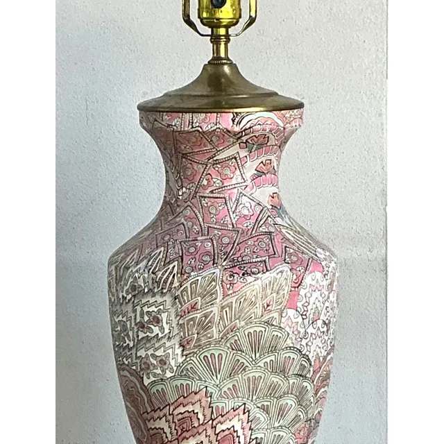 Vintage Regency Glazed Ceramic Peacock Feathers Lamp — additional photo 1