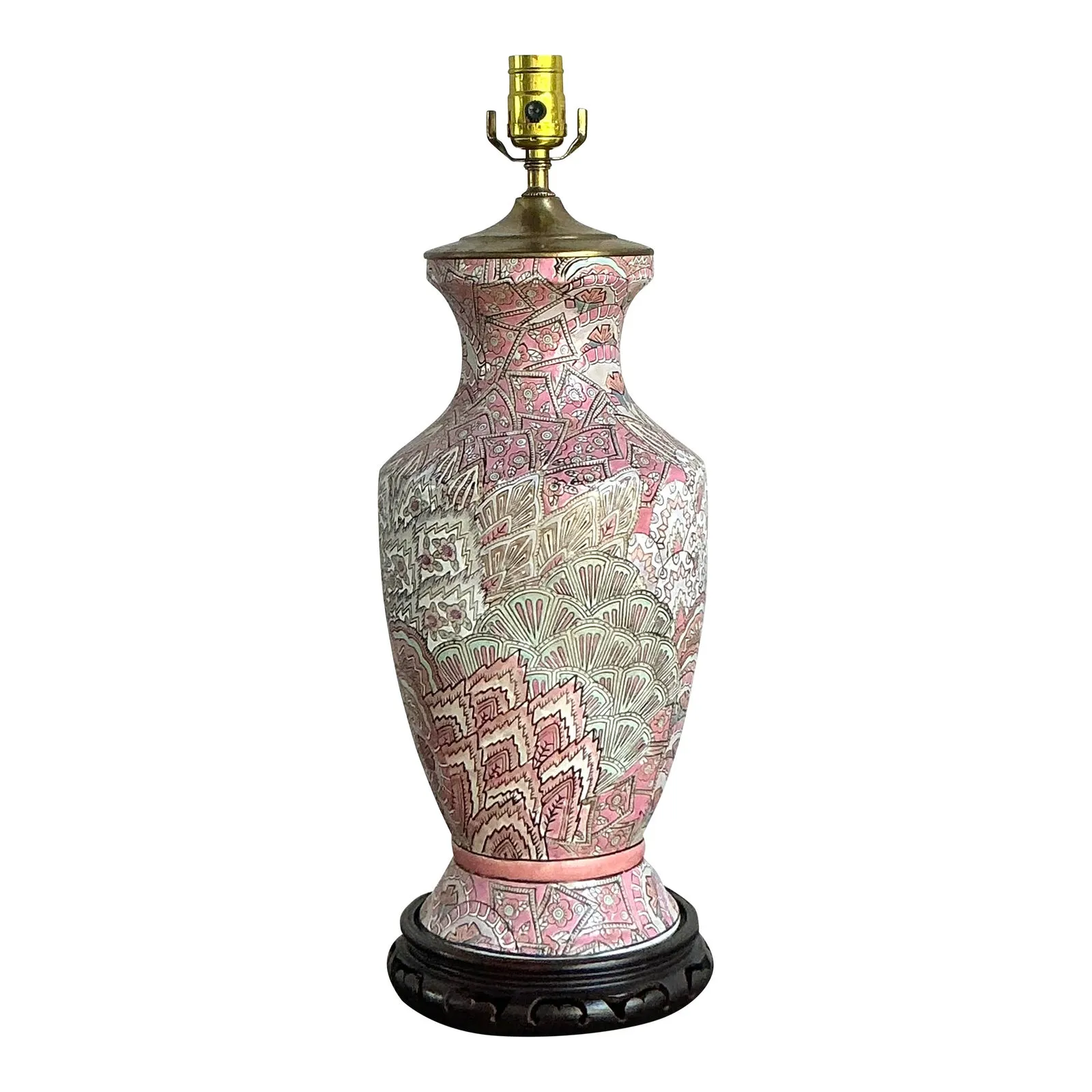 Vintage Regency Glazed Ceramic Peacock Feathers Lamp — additional photo 3
