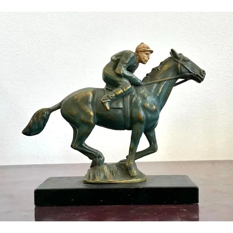Vintage Mid 20th Century Equestrian Horse and Jockey Sculpture — additional photo 3