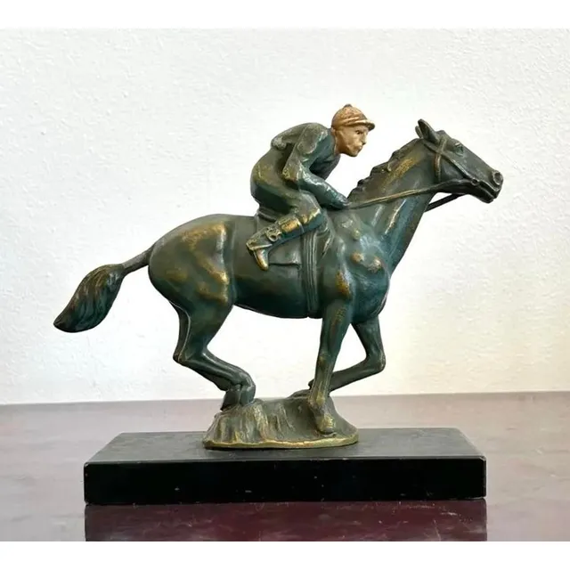 Vintage Mid 20th Century Equestrian Horse and Jockey Sculpture — additional photo 3