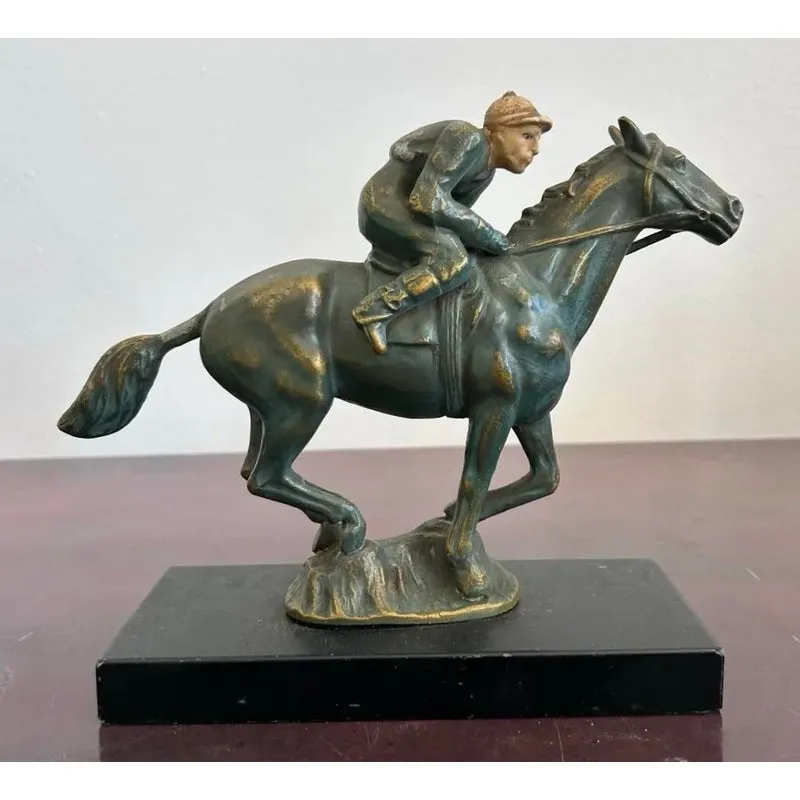 Vintage Mid 20th Century Equestrian Horse and Jockey Sculpture — additional photo 1