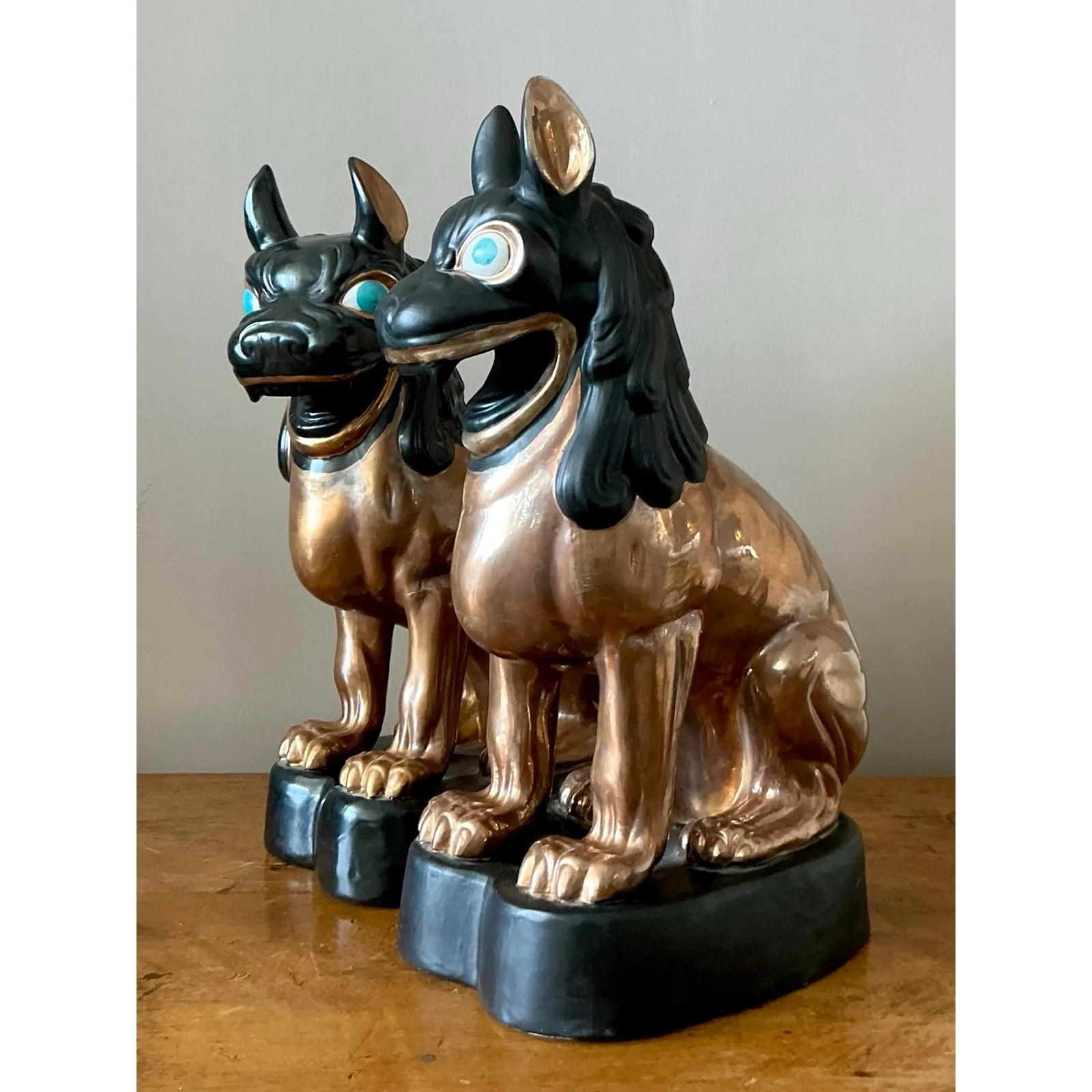 Vintage Glazed Ceramic Foo Dogs - A Pair — additional photo 2