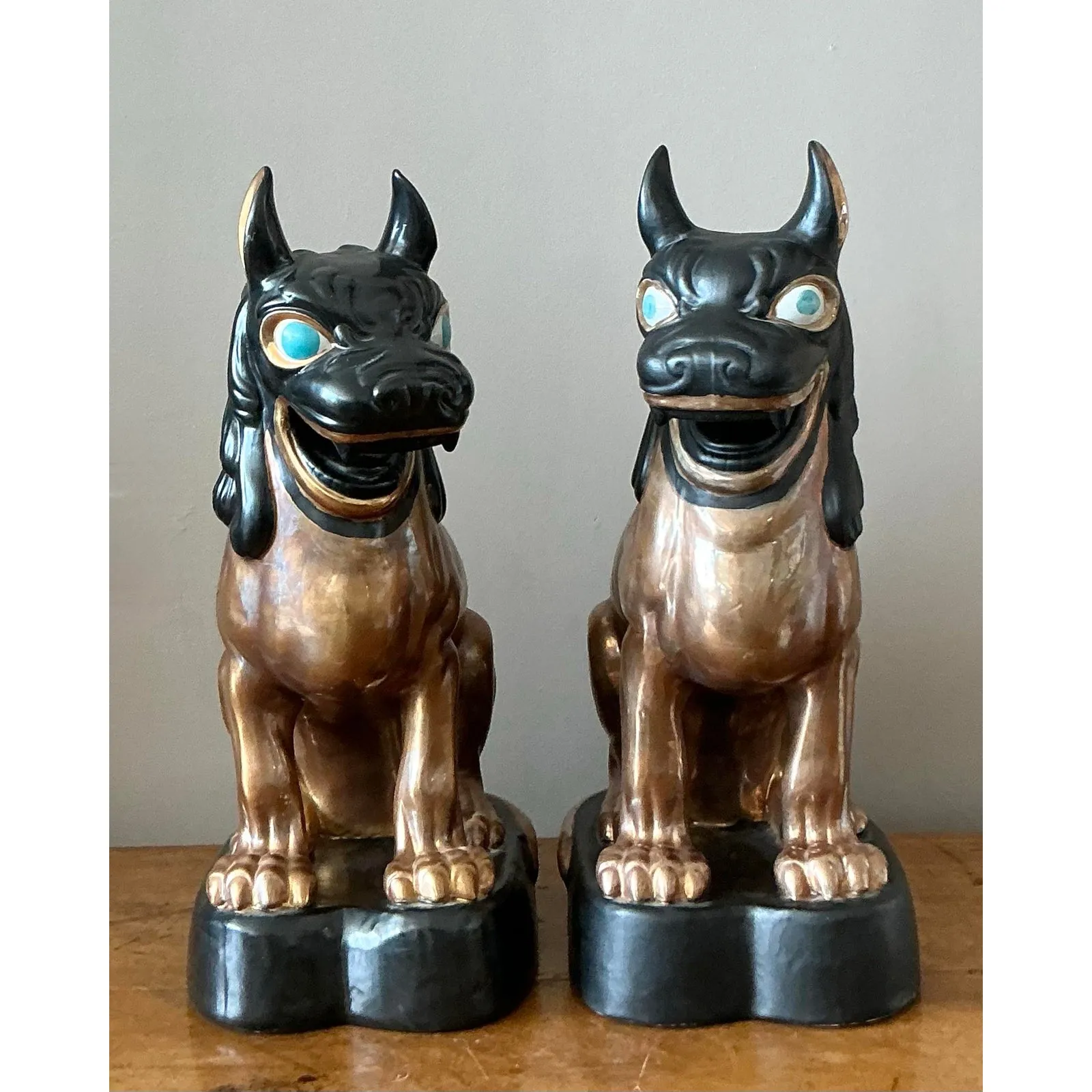 Vintage Glazed Ceramic Foo Dogs - A Pair — additional photo 6