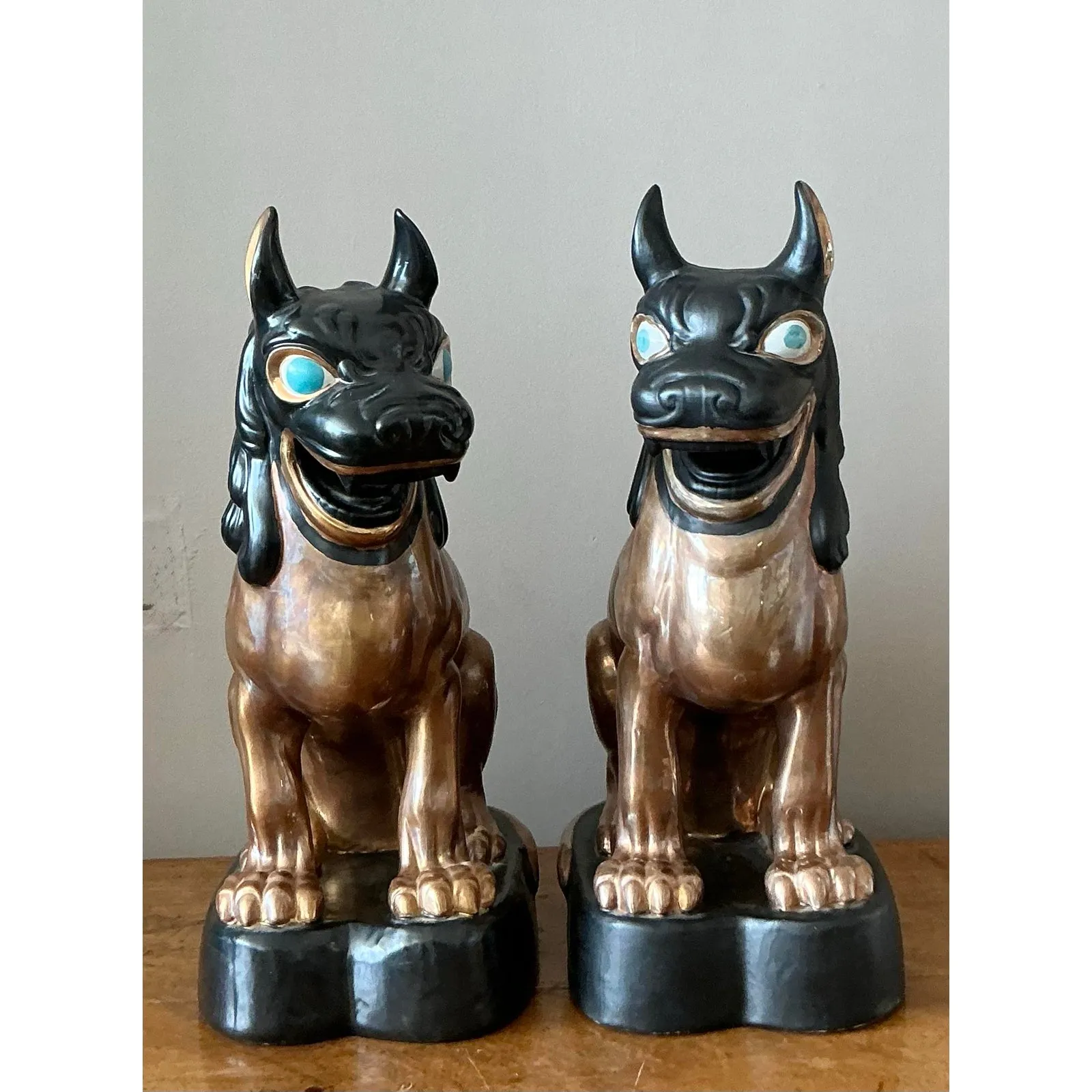 Vintage Glazed Ceramic Foo Dogs - A Pair — additional photo 7