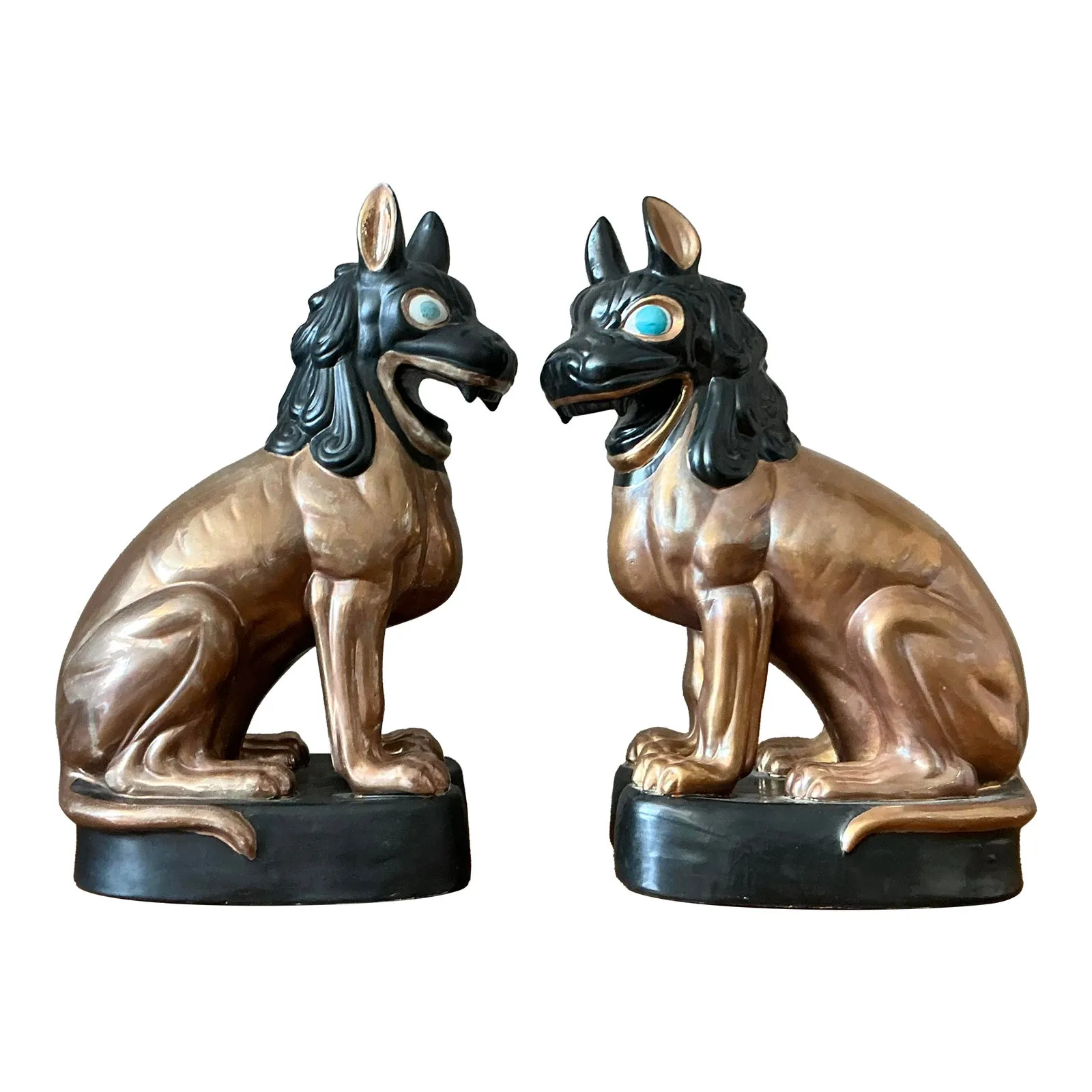 Vintage Glazed Ceramic Foo Dogs - A Pair