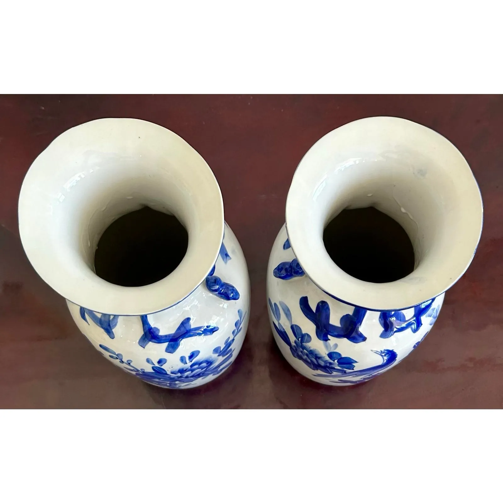 Vintage Blue and White Porcelian Vase Pair — additional photo 1