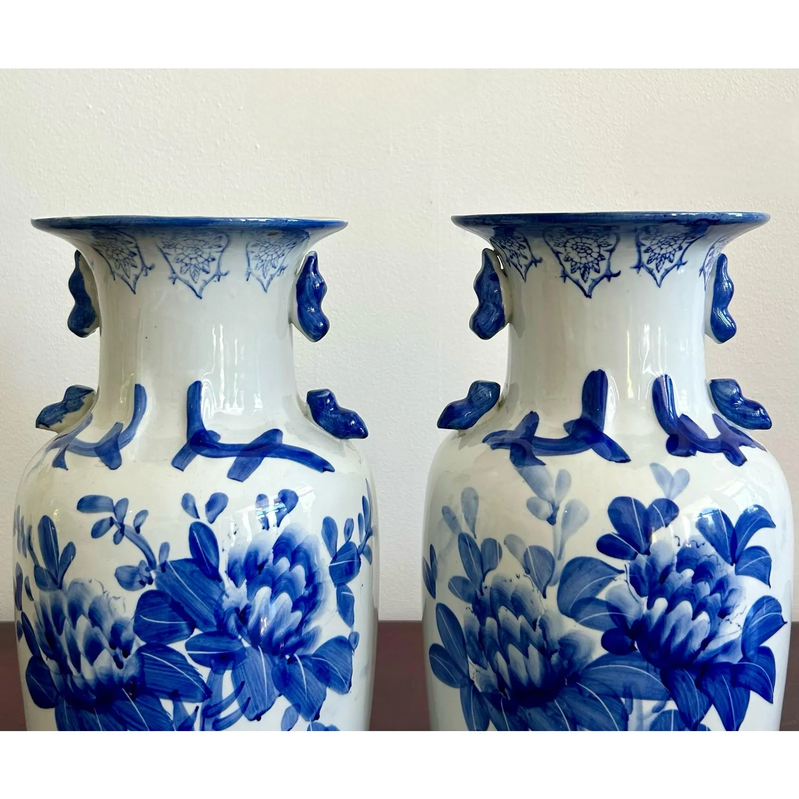 Vintage Blue and White Porcelian Vase Pair — additional photo 2