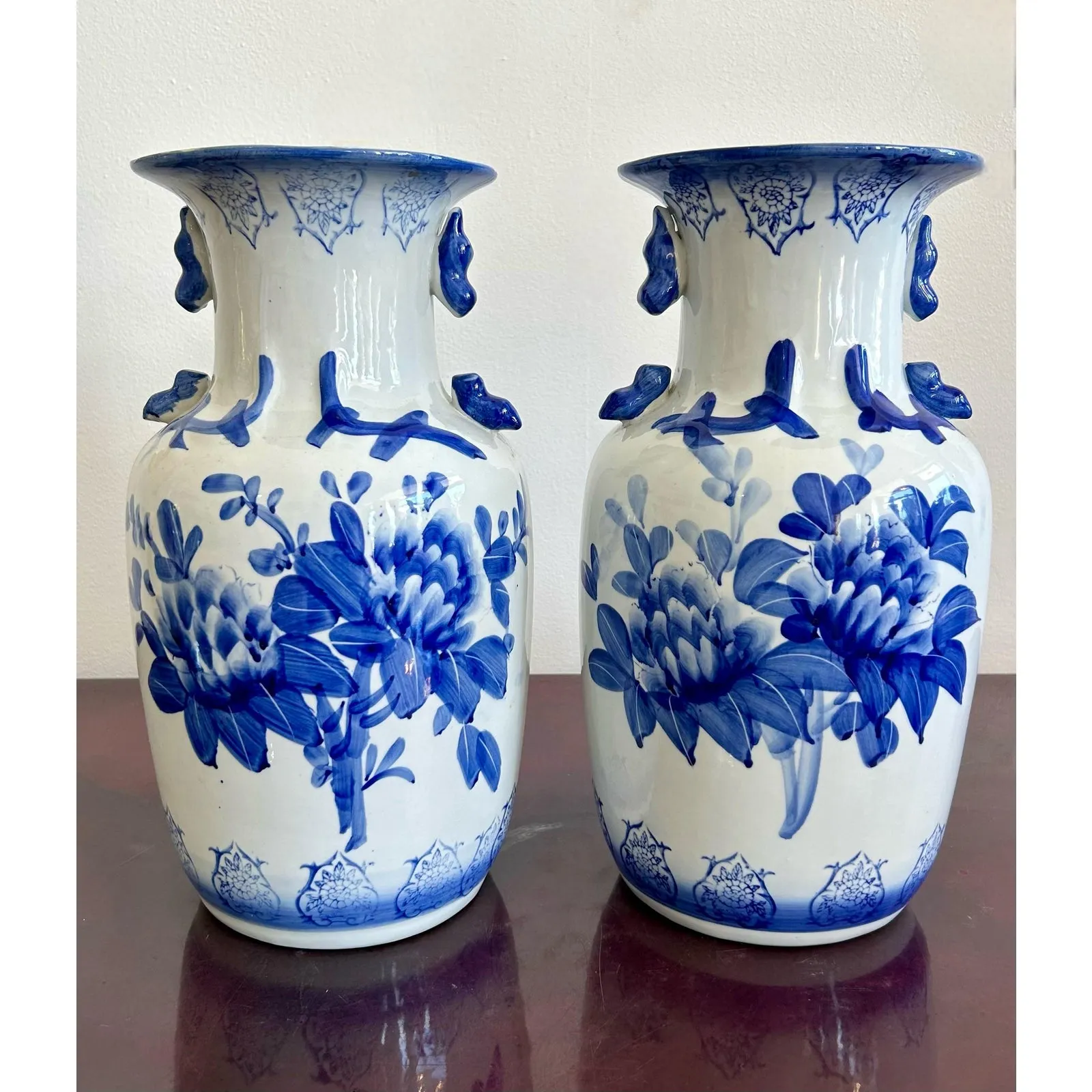 Vintage Blue and White Porcelian Vase Pair — additional photo 3