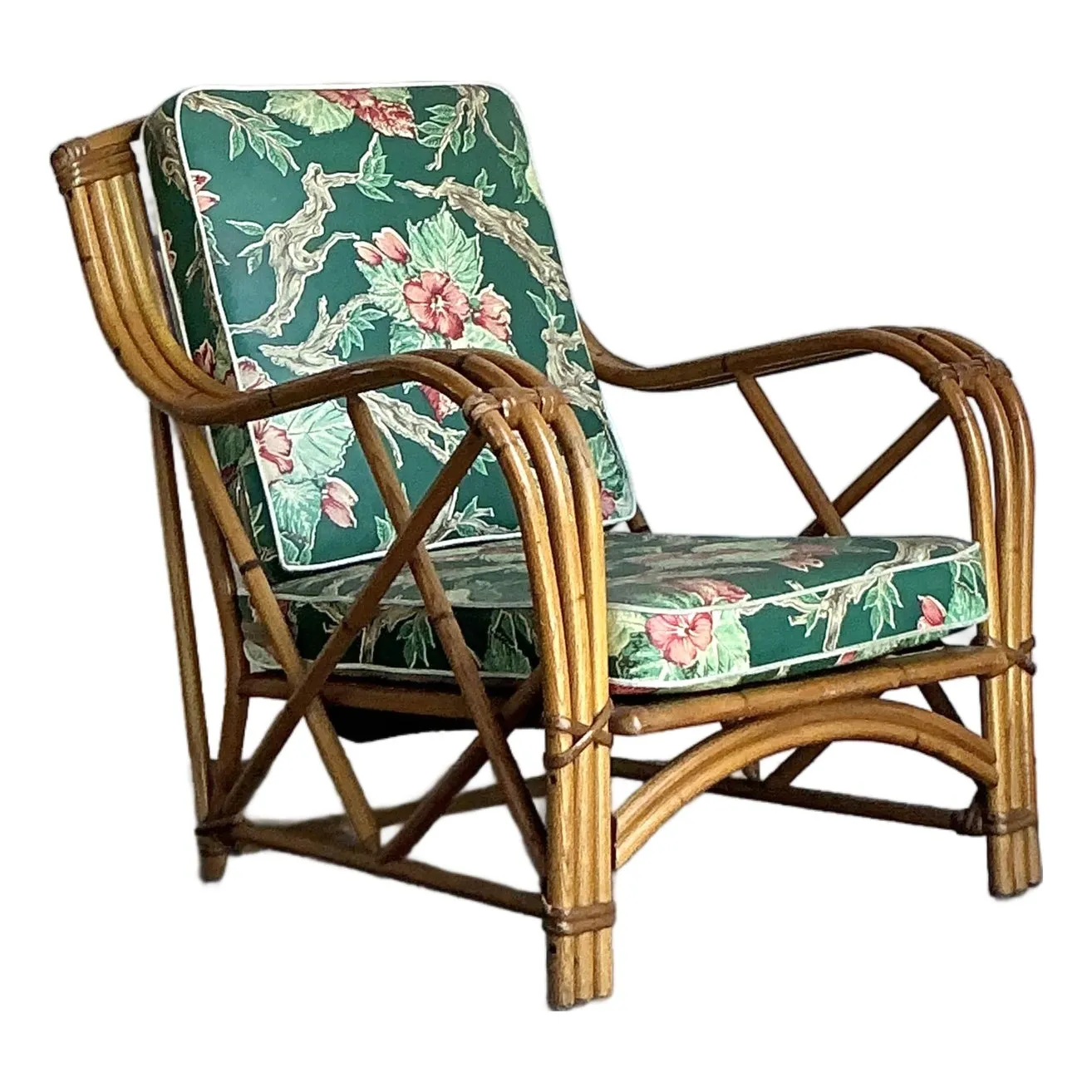 Vintage Heywood Wakefield Mid-Century Modern Bent Rattan Lounge Chair