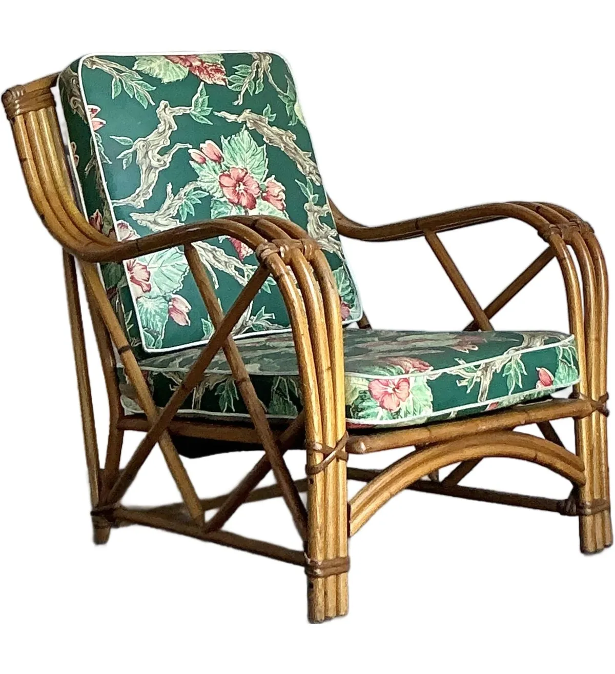Vintage Heywood Wakefield Mid-Century Modern Bent Rattan Lounge Chair