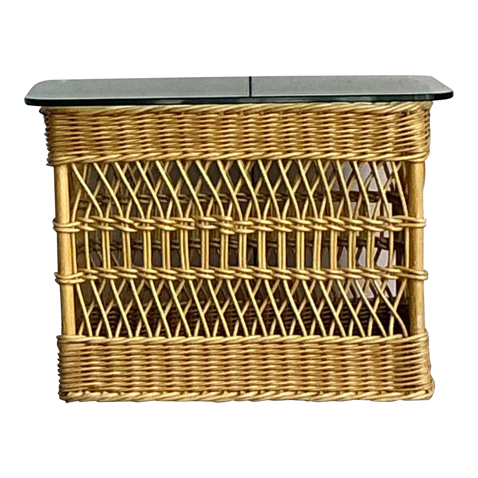 Vintage Boho Trellis Rattan Side Table — additional photo 1