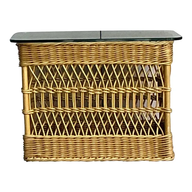 Vintage Boho Trellis Rattan Side Table — additional photo 1