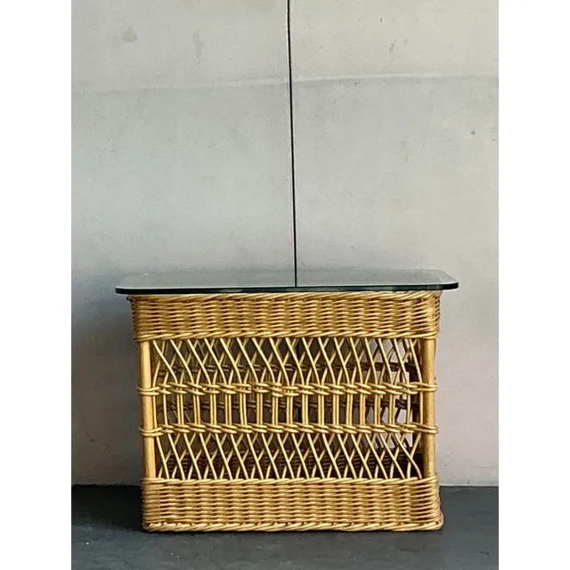 Vintage Boho Trellis Rattan Side Table — additional photo 2