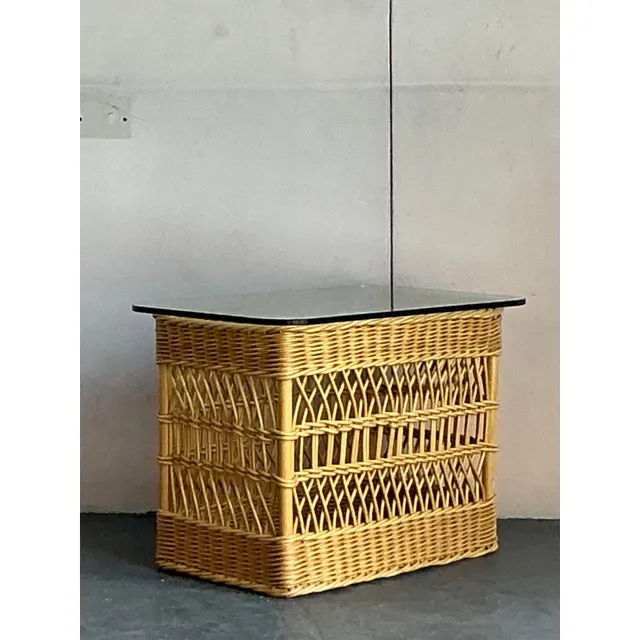 Vintage Boho Trellis Rattan Side Table — additional photo 3