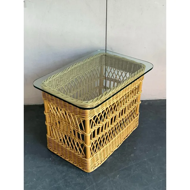 Vintage Boho Trellis Rattan Side Table — additional photo 4