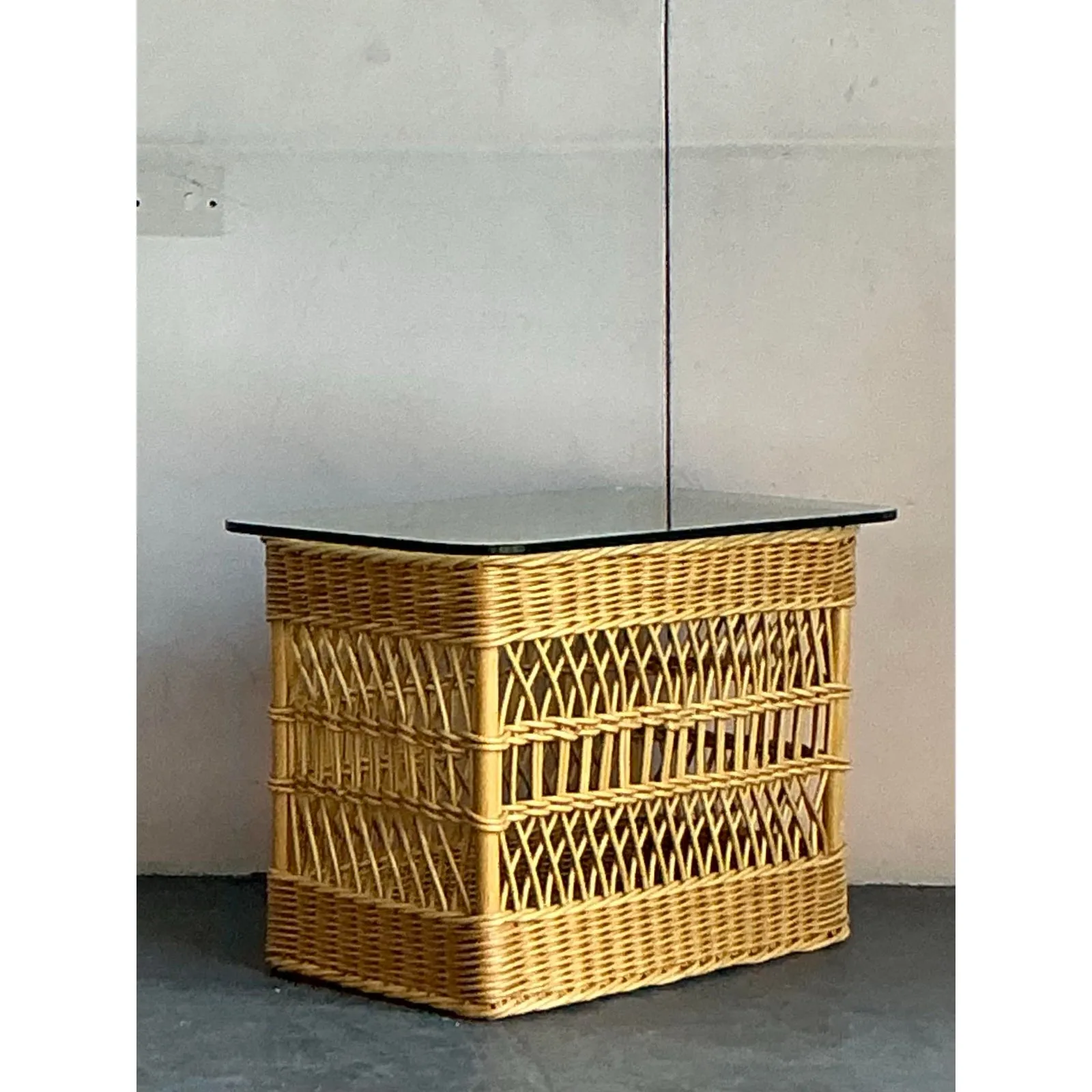 Vintage Boho Trellis Rattan Side Table — additional photo 5