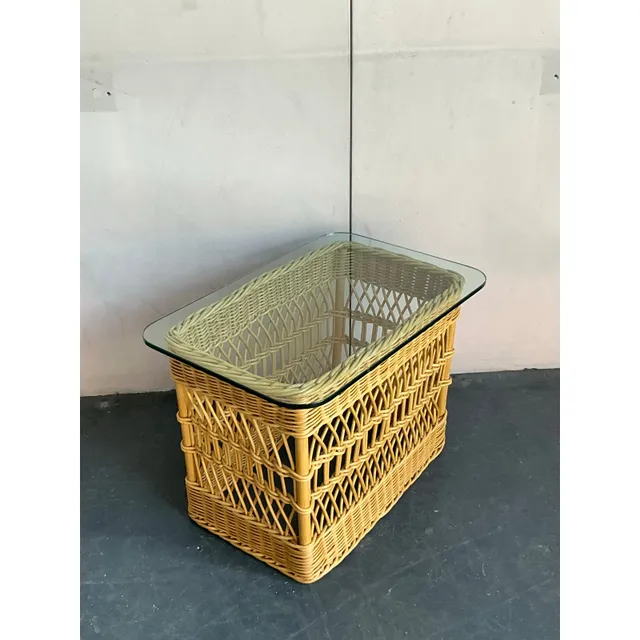 Vintage Boho Trellis Rattan Side Table — additional photo 6