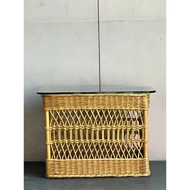 Vintage Boho Trellis Rattan Side Table — additional photo 8