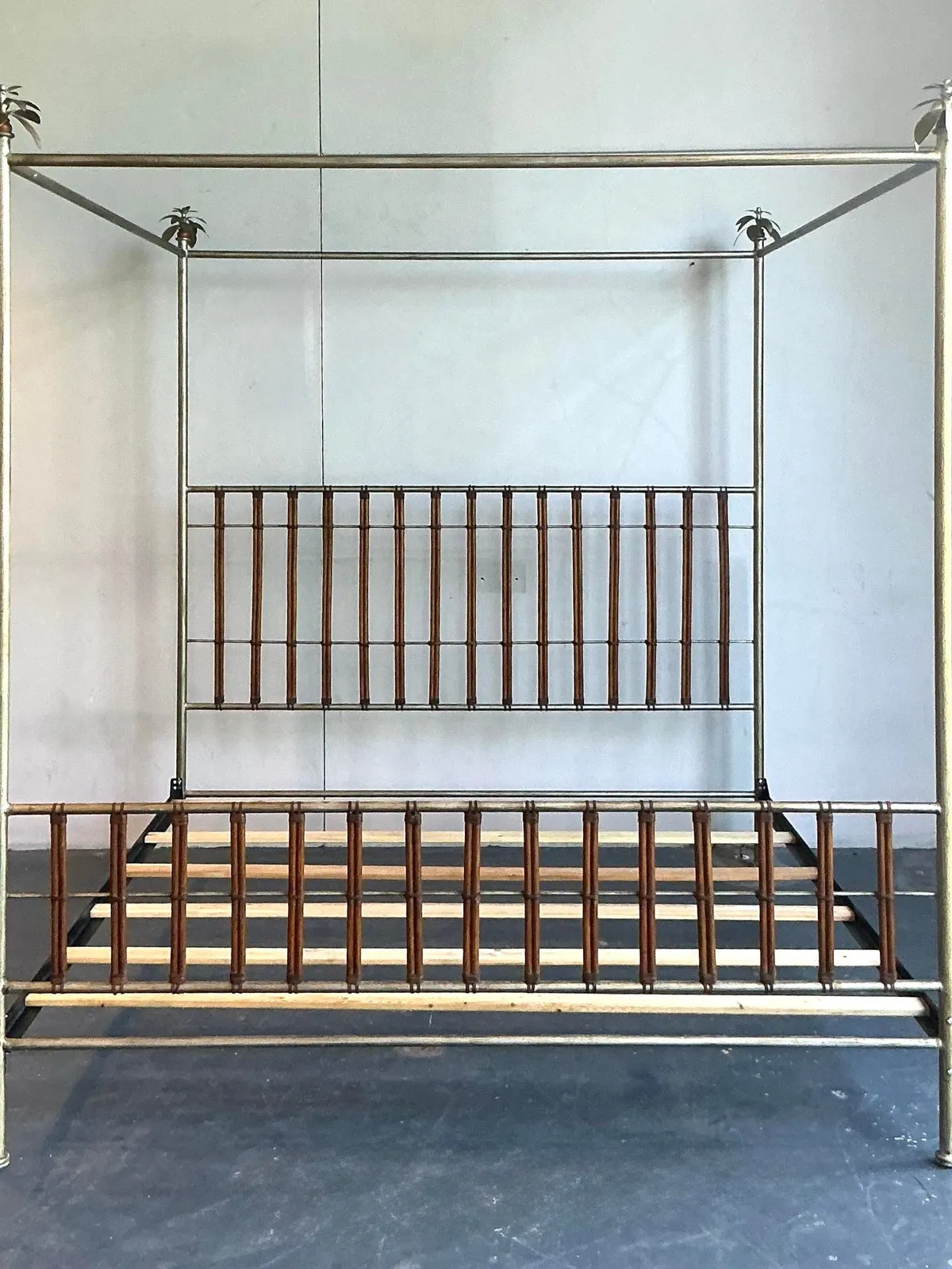 Vintage Regency Silver Leaf Palm Tree California King Canopy Bed — additional photo 3