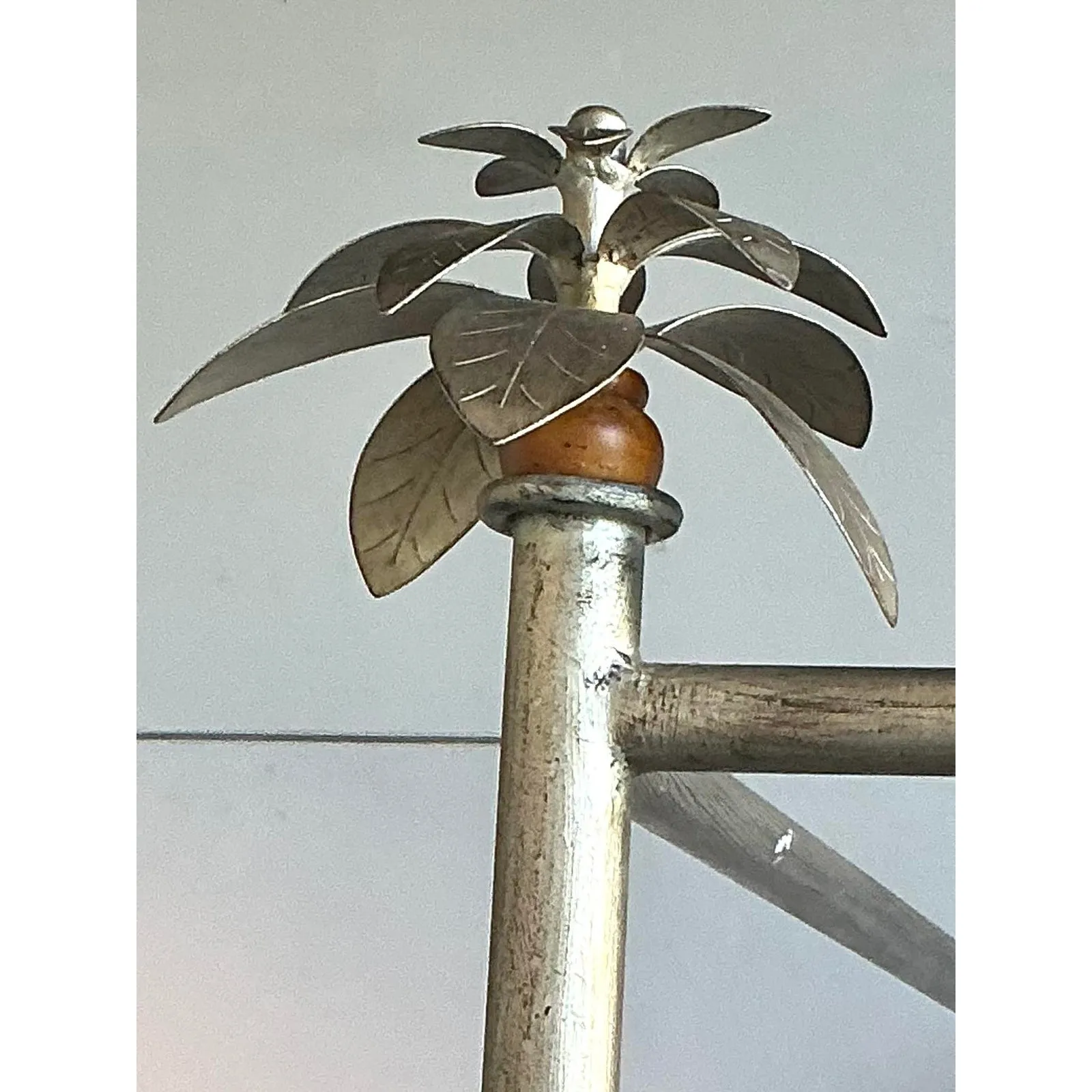 Vintage Regency Silver Leaf Palm Tree California King Canopy Bed — additional photo 6