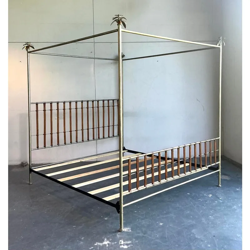 Vintage Regency Silver Leaf Palm Tree California King Canopy Bed — additional photo 7