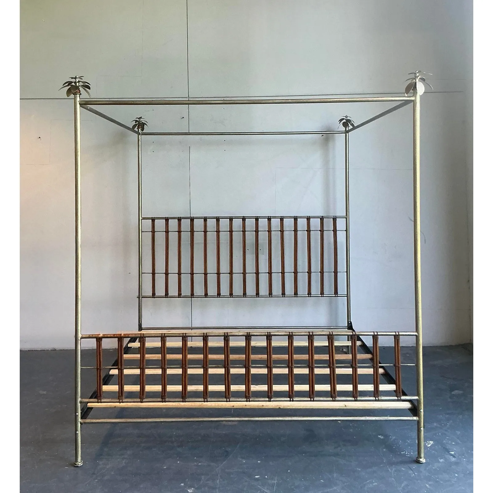 Vintage Regency Silver Leaf Palm Tree California King Canopy Bed — additional photo 3
