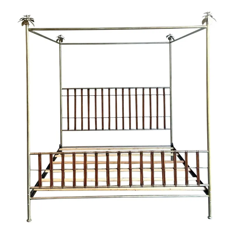 Vintage Regency Silver Leaf Palm Tree California King Canopy Bed — additional photo 1