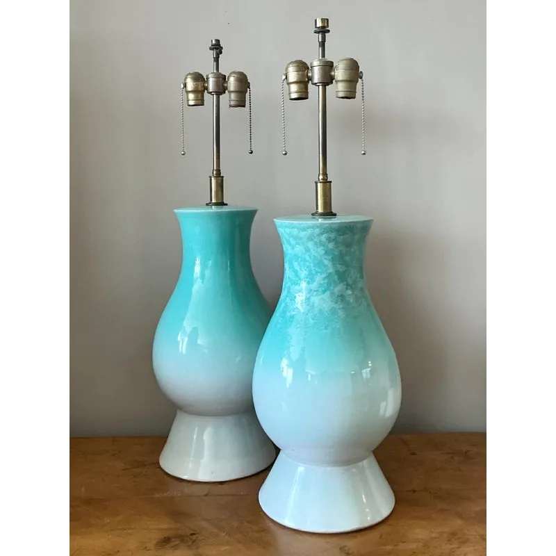 Vintage Boho Glazed Ceramic Lamps - A Pair — additional photo 2