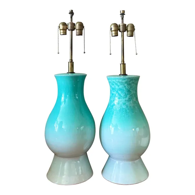 Vintage Boho Glazed Ceramic Lamps - A Pair — additional photo 1