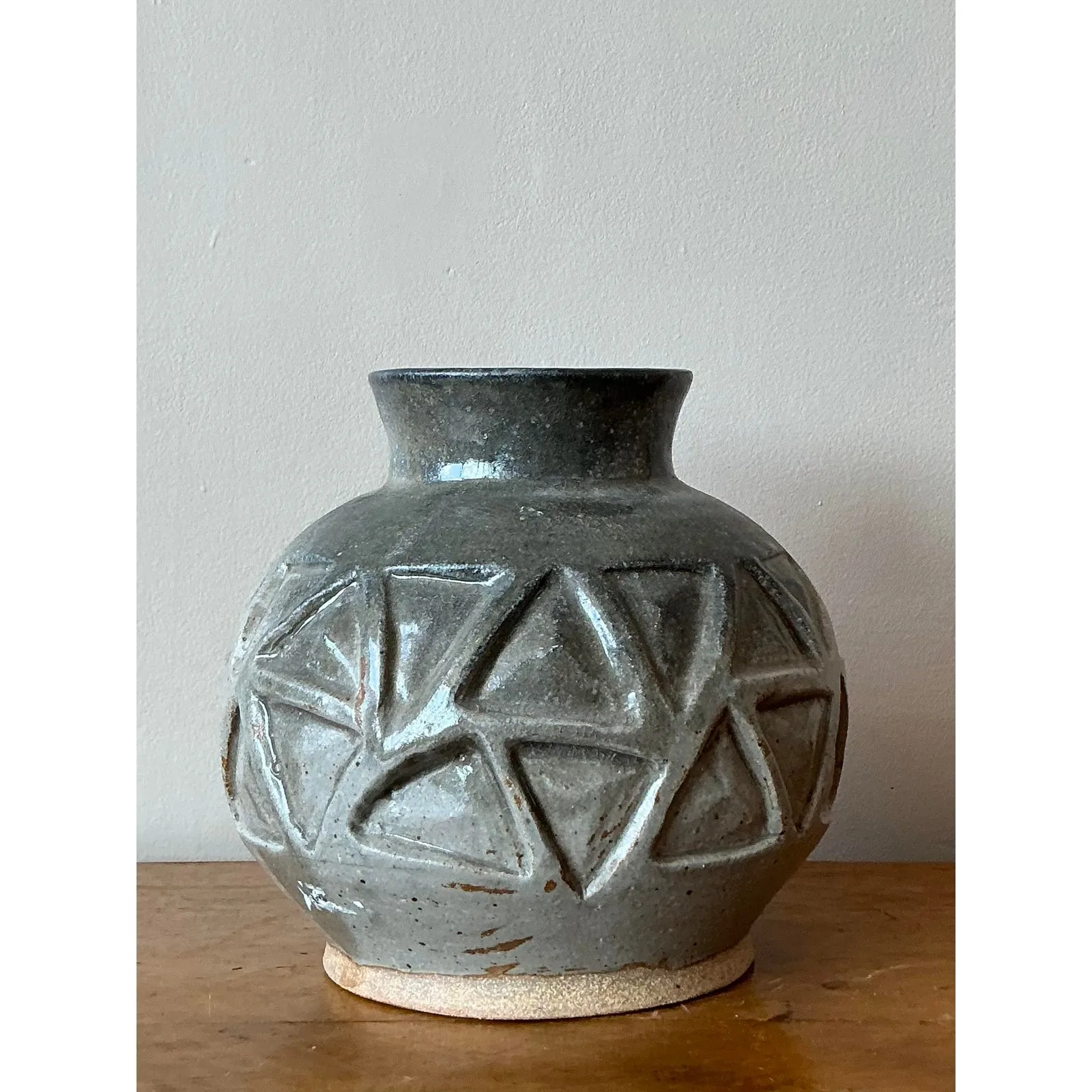 Vintage Boho Original Studio Pottery Vase - Ceramic, 9.5W x 9H — additional photo 2