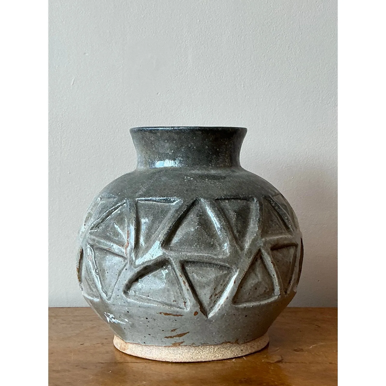 Vintage Boho Original Studio Pottery Vase - Ceramic, 9.5W x 9H — additional photo 3