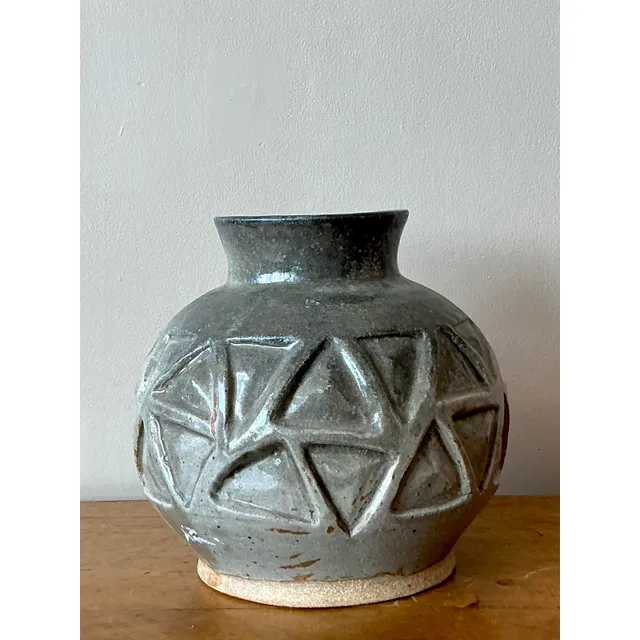 Vintage Boho Original Studio Pottery Vase - Ceramic, 9.5W x 9H — additional photo 4