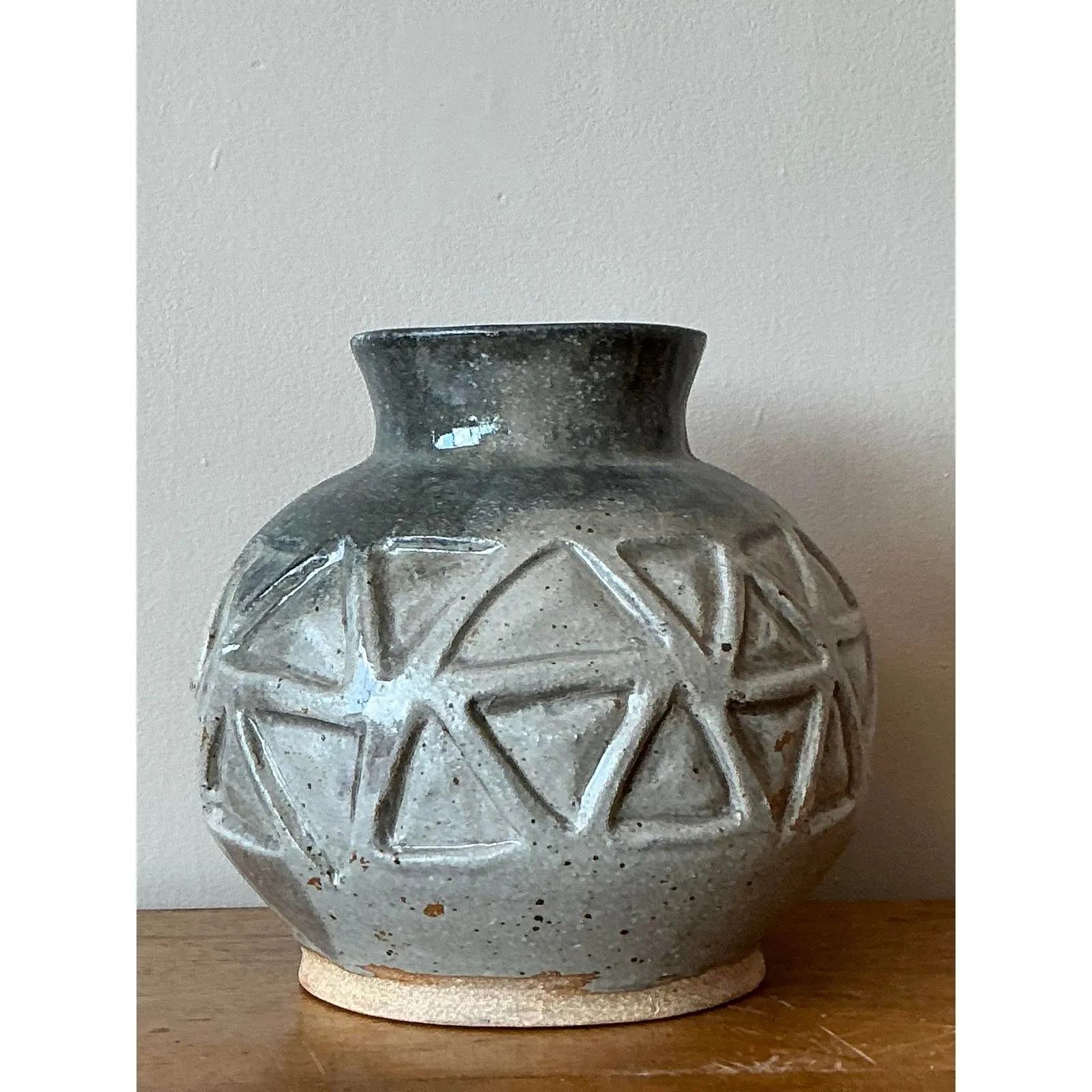 Vintage Boho Original Studio Pottery Vase - Ceramic, 9.5W x 9H — additional photo 6