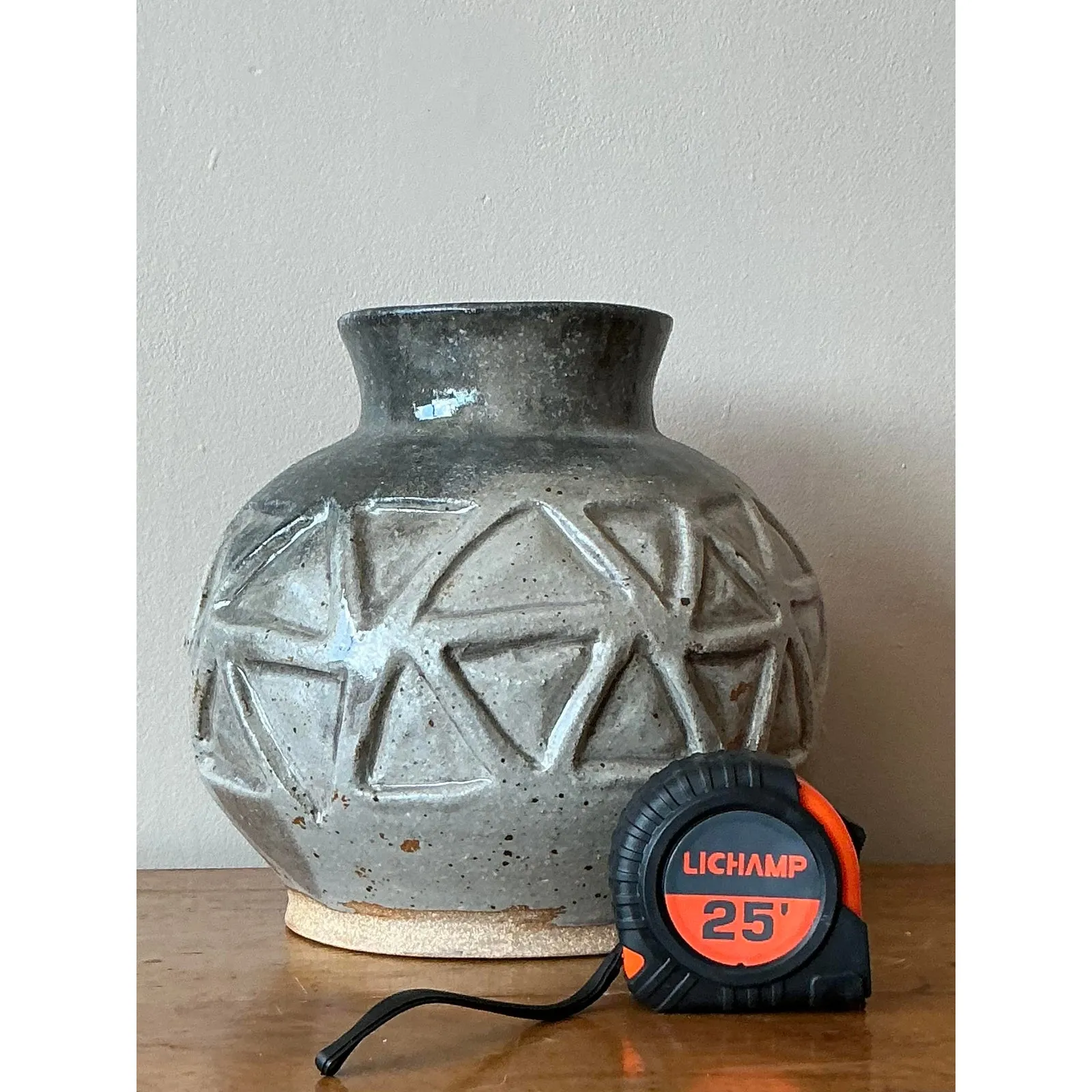 Vintage Boho Original Studio Pottery Vase - Ceramic, 9.5W x 9H — additional photo 8