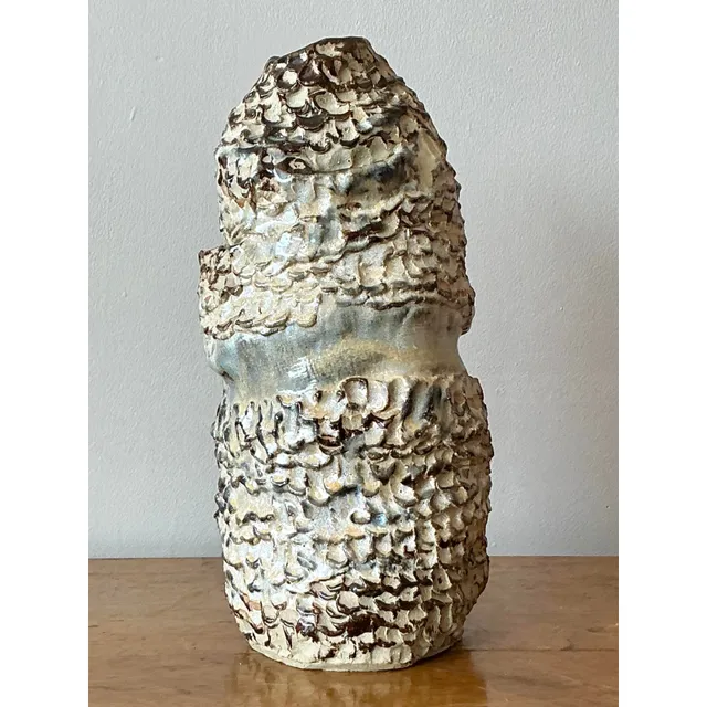 Vintage Boho Original Studio Pottery Vase - Ceramic, 6W x 13H — additional photo 4