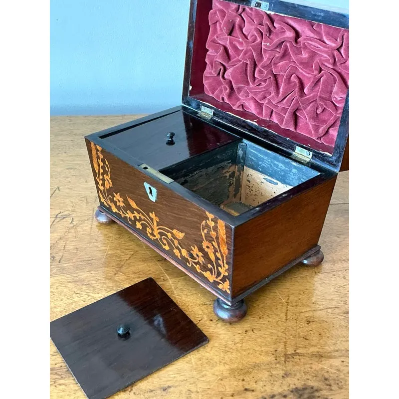Vintage Boho 19th Century Marquetry Box - Wood, 8.5W x 6H — additional photo 3