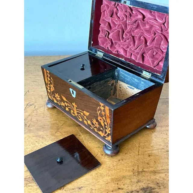 Vintage Boho 19th Century Marquetry Box - Wood, 8.5W x 6H — additional photo 3