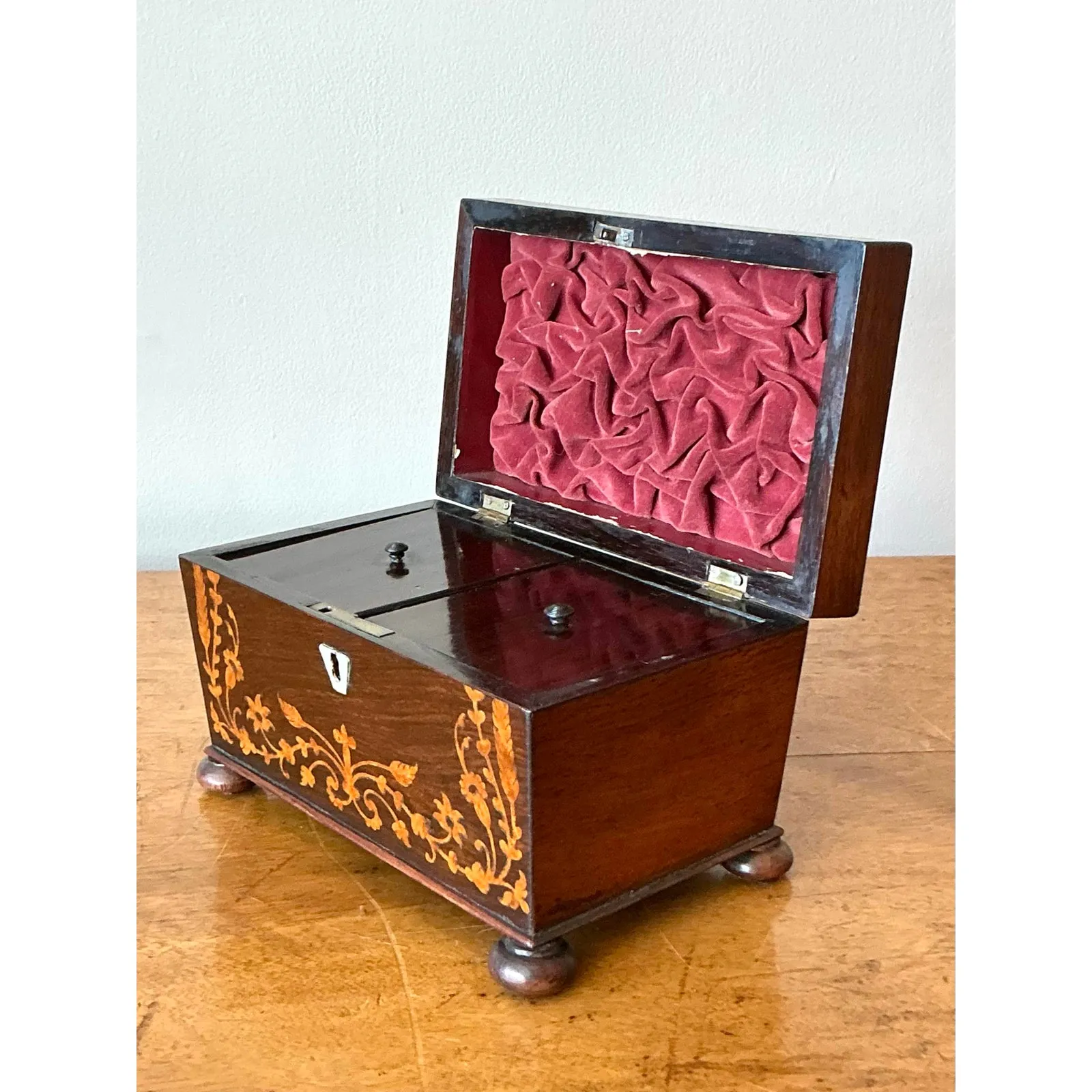 Vintage Boho 19th Century Marquetry Box - Wood, 8.5W x 6H — additional photo 4