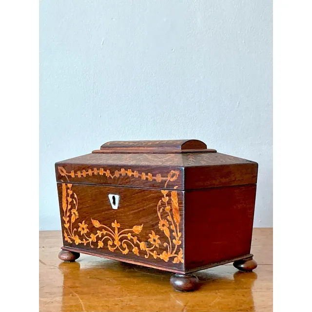 Vintage Boho 19th Century Marquetry Box - Wood, 8.5W x 6H — additional photo 6