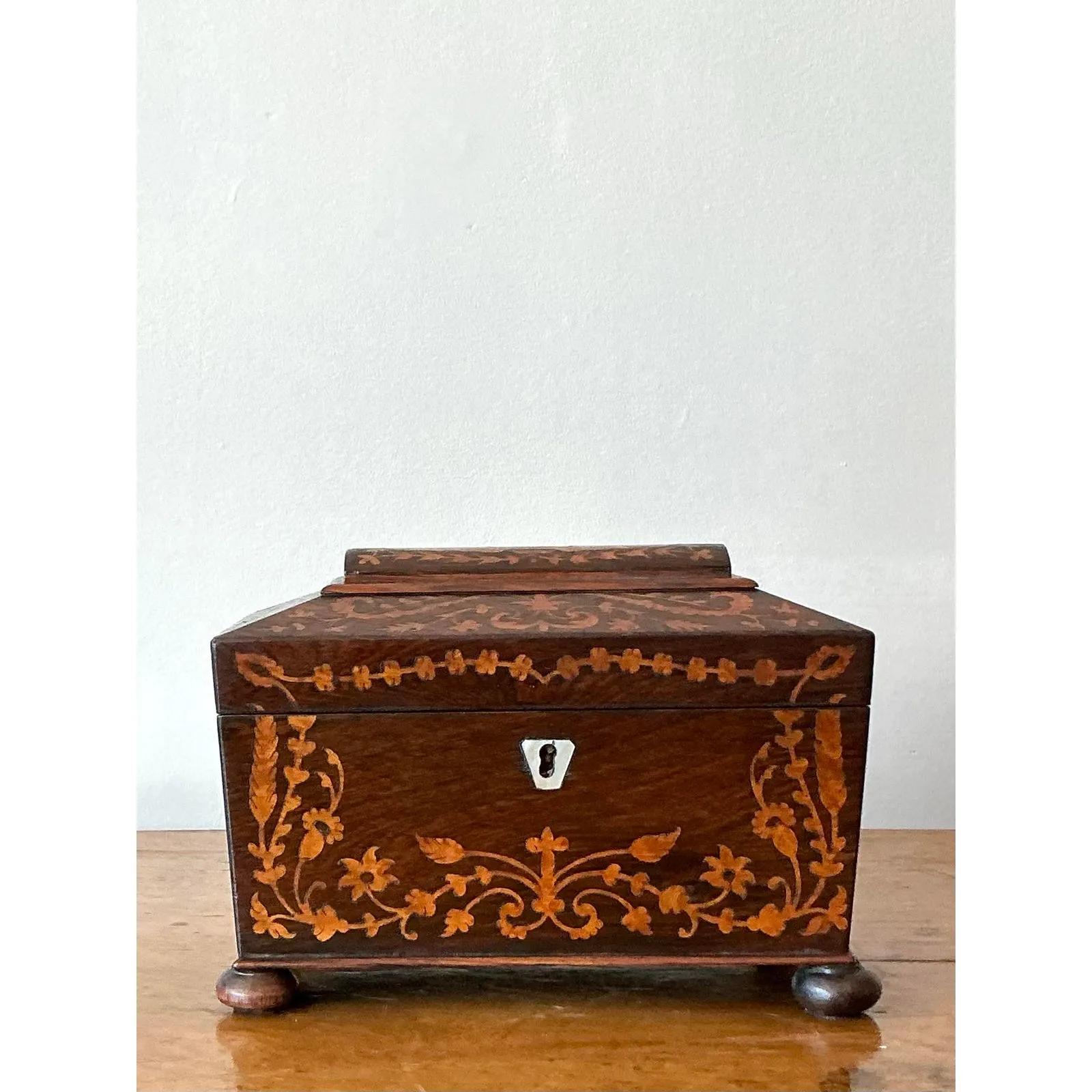 Vintage Boho 19th Century Marquetry Box - Wood, 8.5W x 6H — additional photo 1