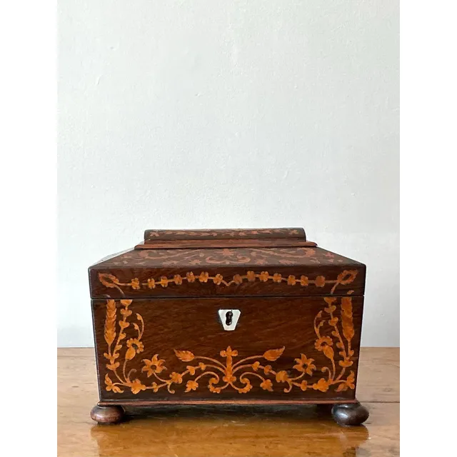 Vintage Boho 19th Century Marquetry Box - Wood, 8.5W x 6H — additional photo 1