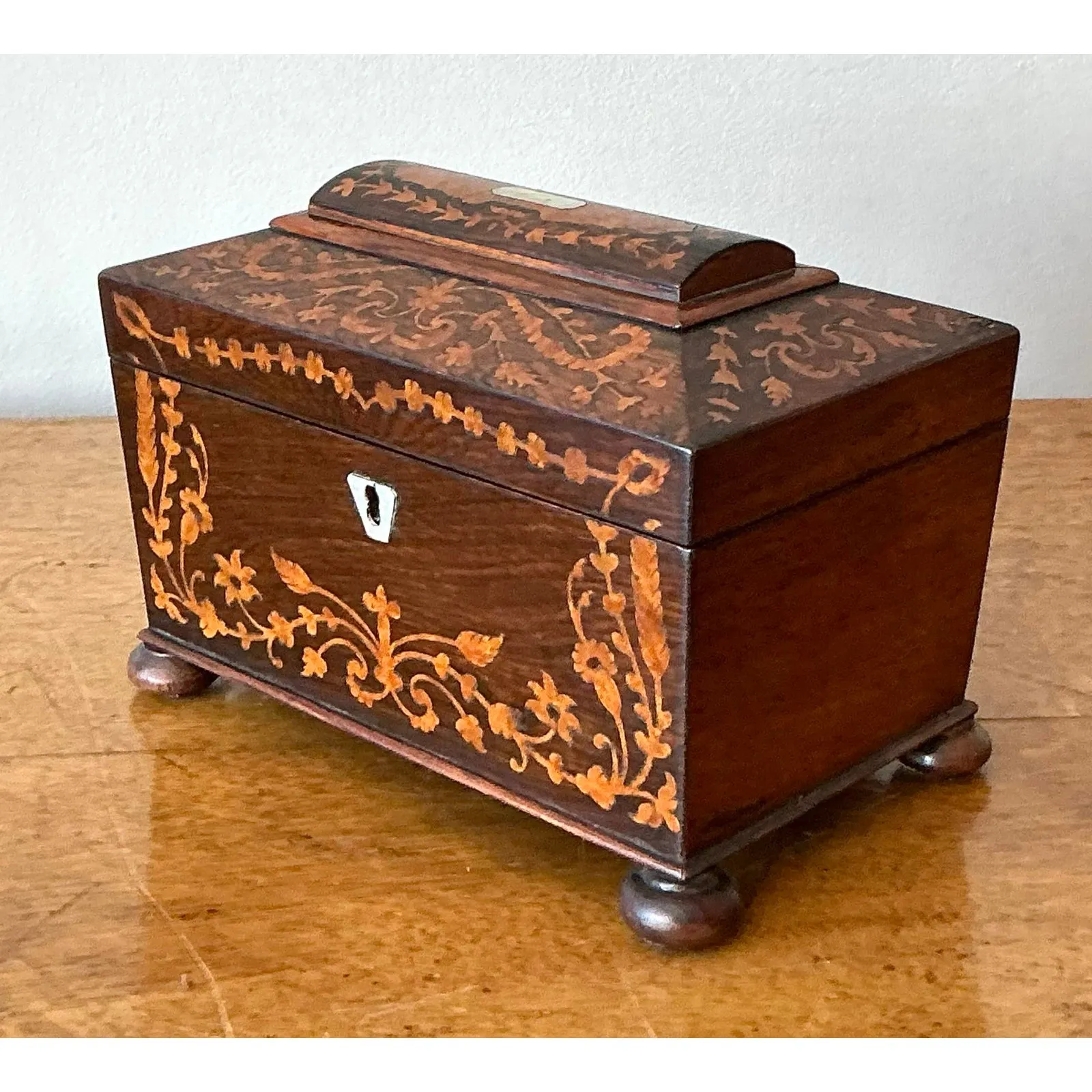 Vintage Boho 19th Century Marquetry Box - Wood, 8.5W x 6H — additional photo 8
