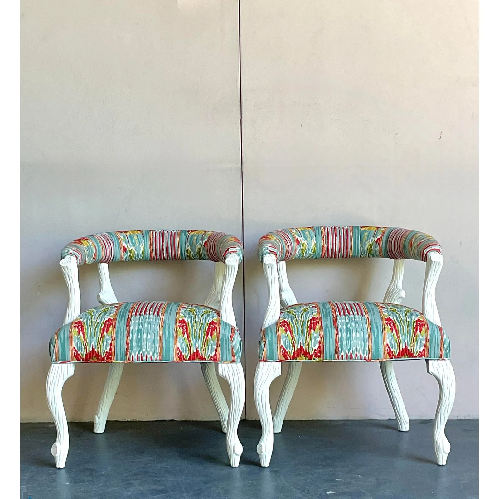 Vintage Regency Clarence House “Mazar Sharif” Upholstered Faux Bois Lounge Chairs - A Pair — additional photo 6