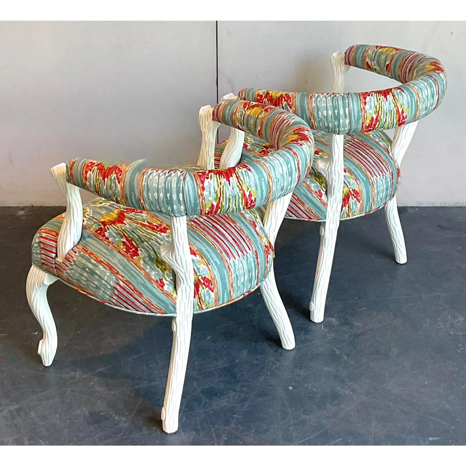 Vintage Regency Clarence House “Mazar Sharif” Upholstered Faux Bois Lounge Chairs - A Pair — additional photo 8