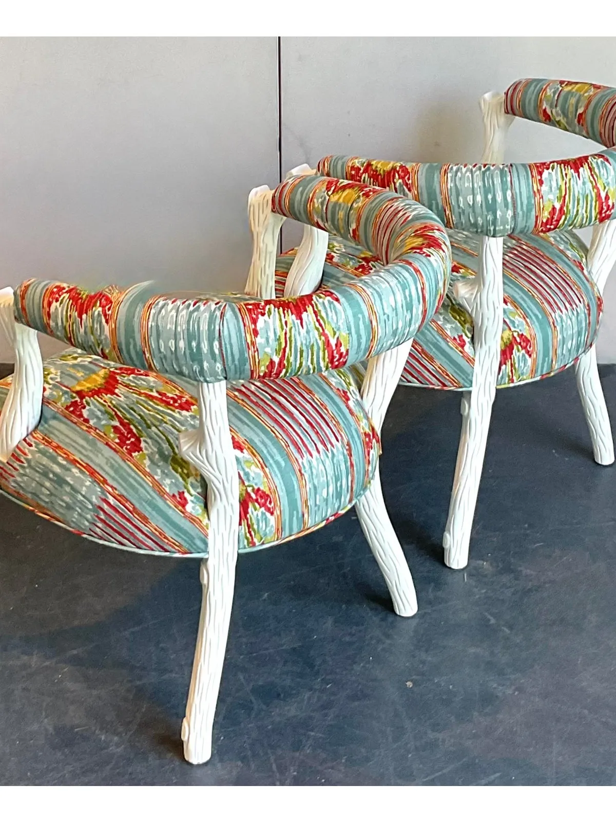 Vintage Regency Clarence House “Mazar Sharif” Upholstered Faux Bois Lounge Chairs - A Pair — additional photo 7