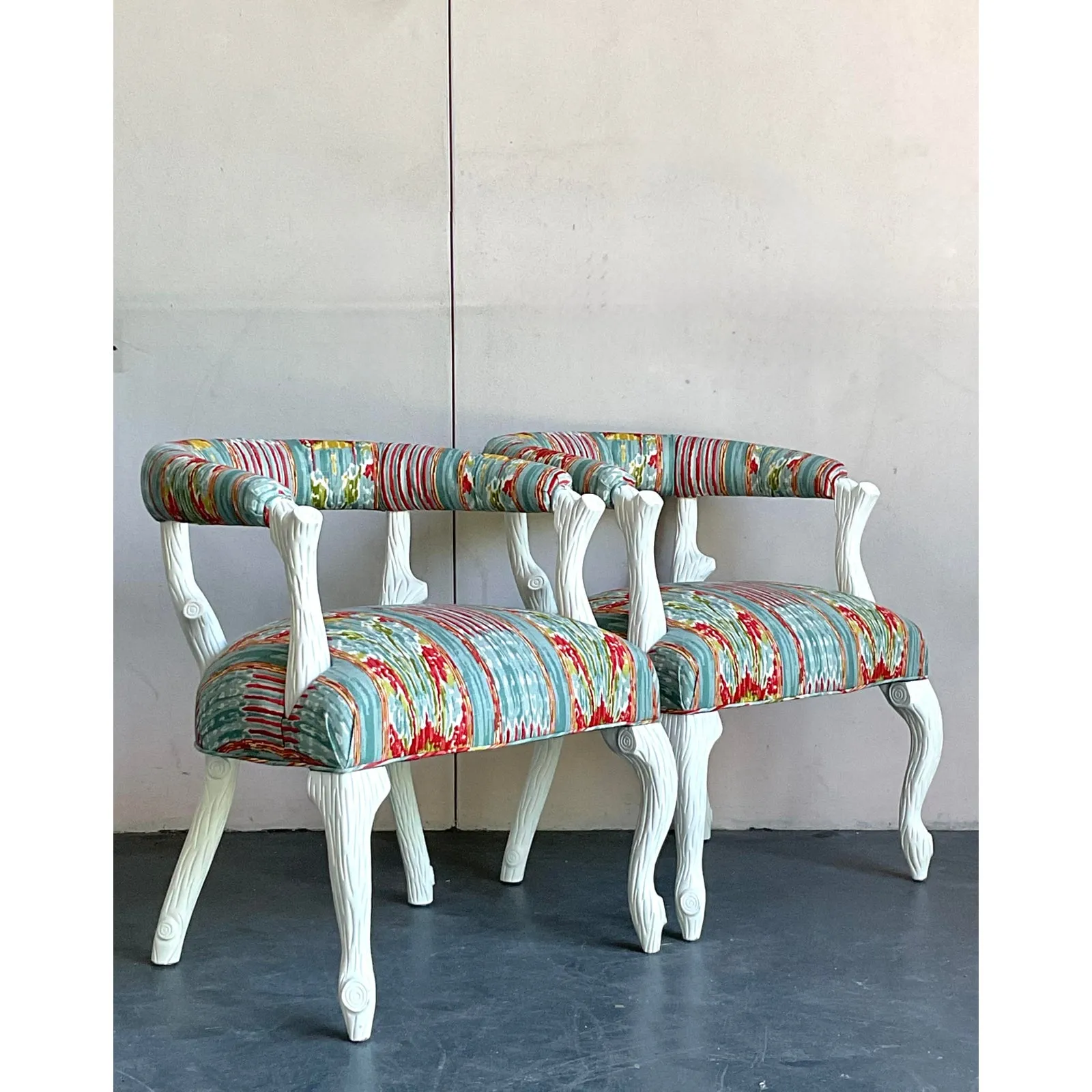Vintage Regency Clarence House “Mazar Sharif” Upholstered Faux Bois Lounge Chairs - A Pair — additional photo 3