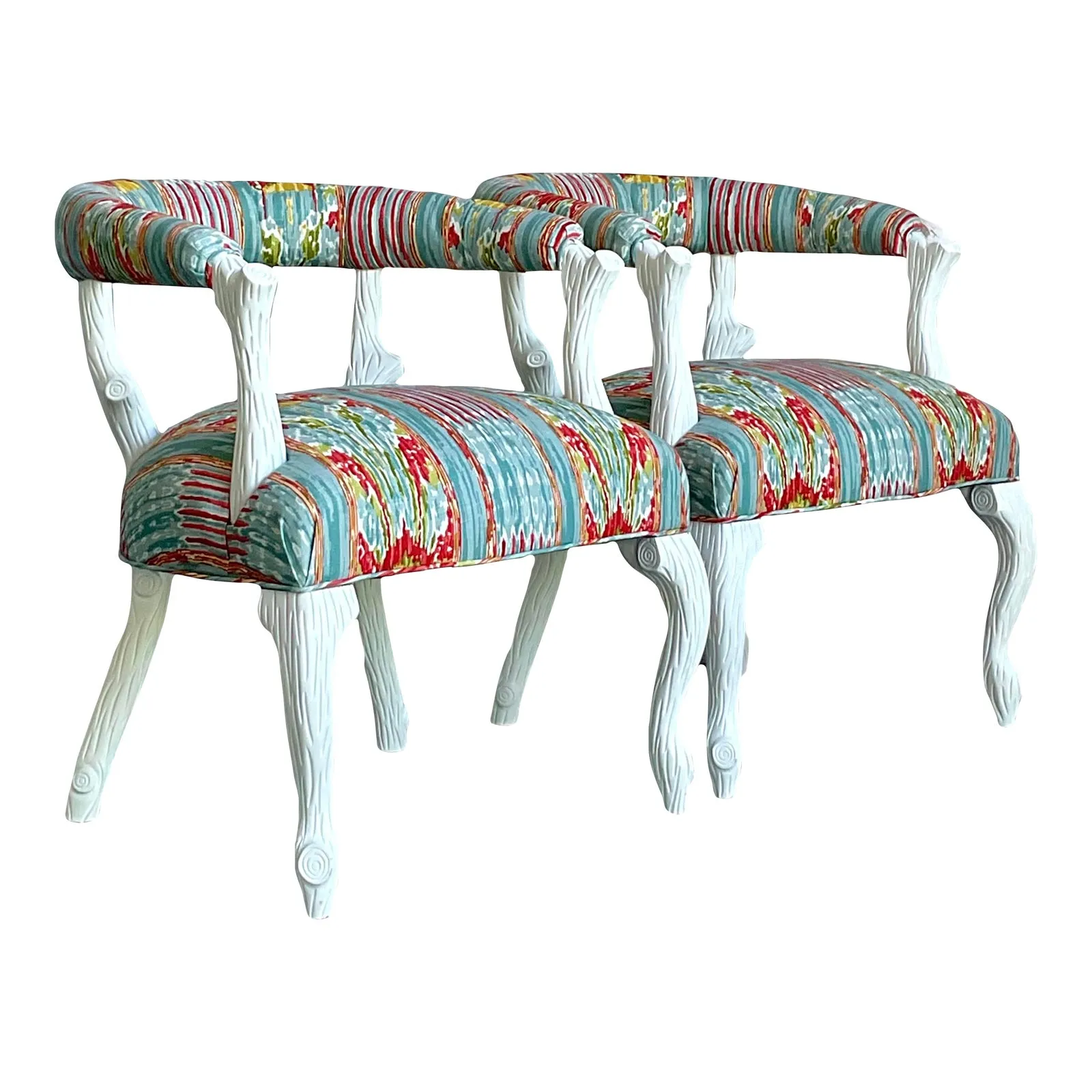 Vintage Regency Clarence House “Mazar Sharif” Upholstered Faux Bois Lounge Chairs - A Pair — additional photo 1
