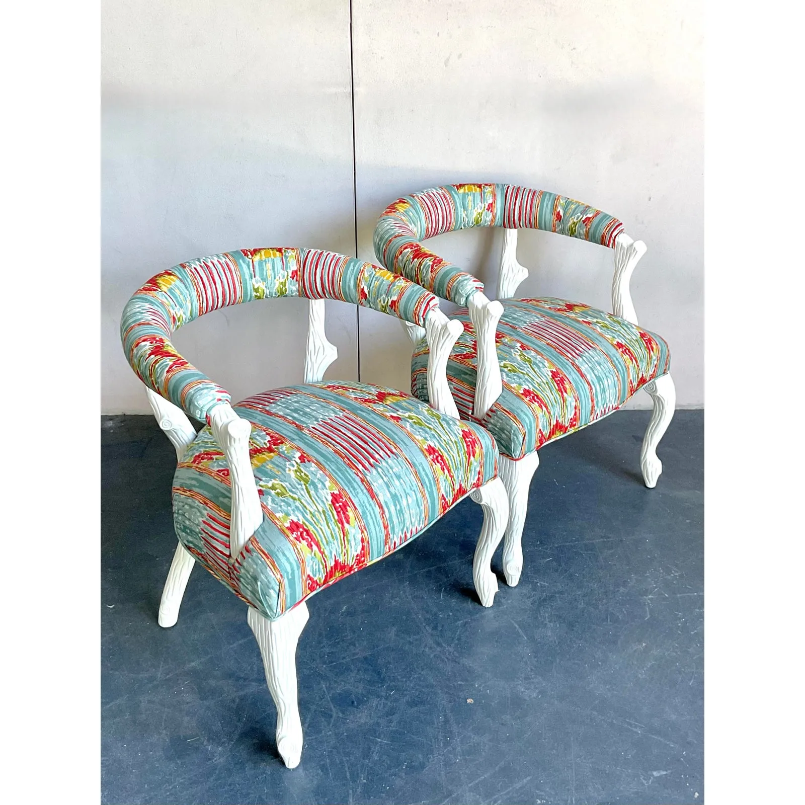Vintage Regency Clarence House “Mazar Sharif” Upholstered Faux Bois Lounge Chairs - A Pair — additional photo 2